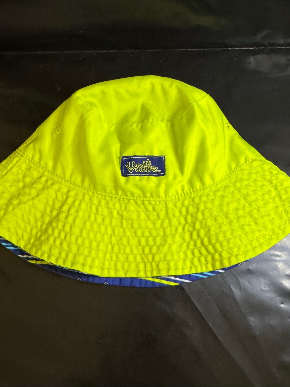 V-Skinz Boy Neon Lime and Blue striped Reversible Bucket Hat